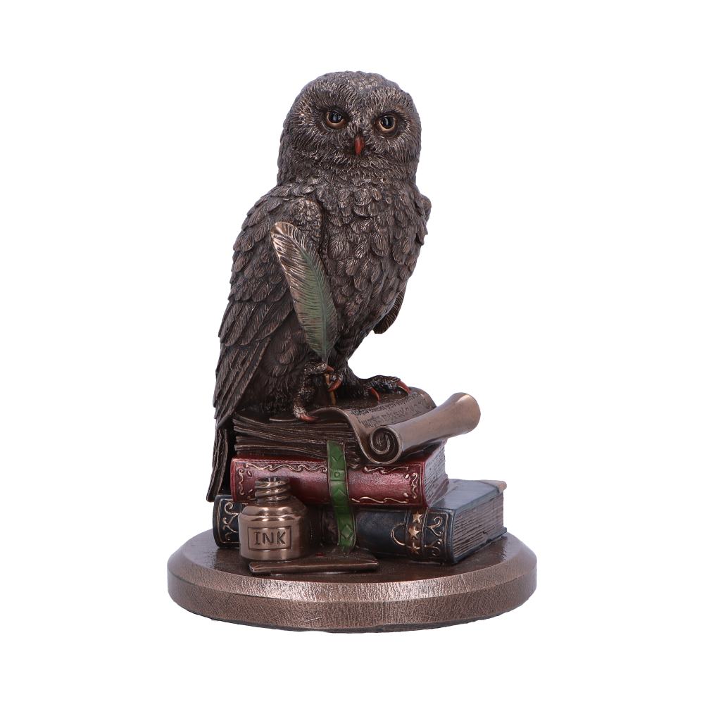 Bronze figurine portraying a storytelling, wise old owl
