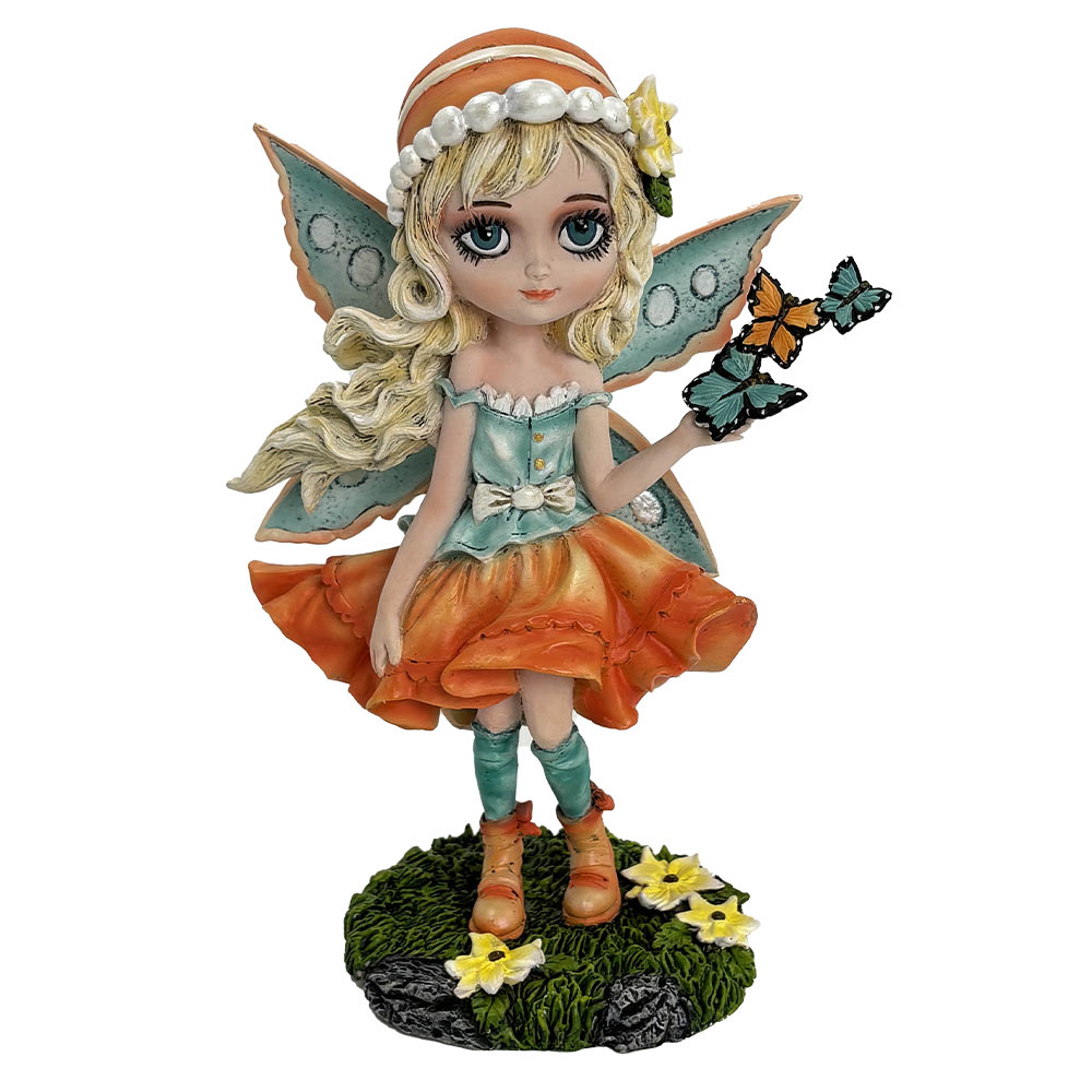 Vibrant and colorful summer fairy with butterfly companions.