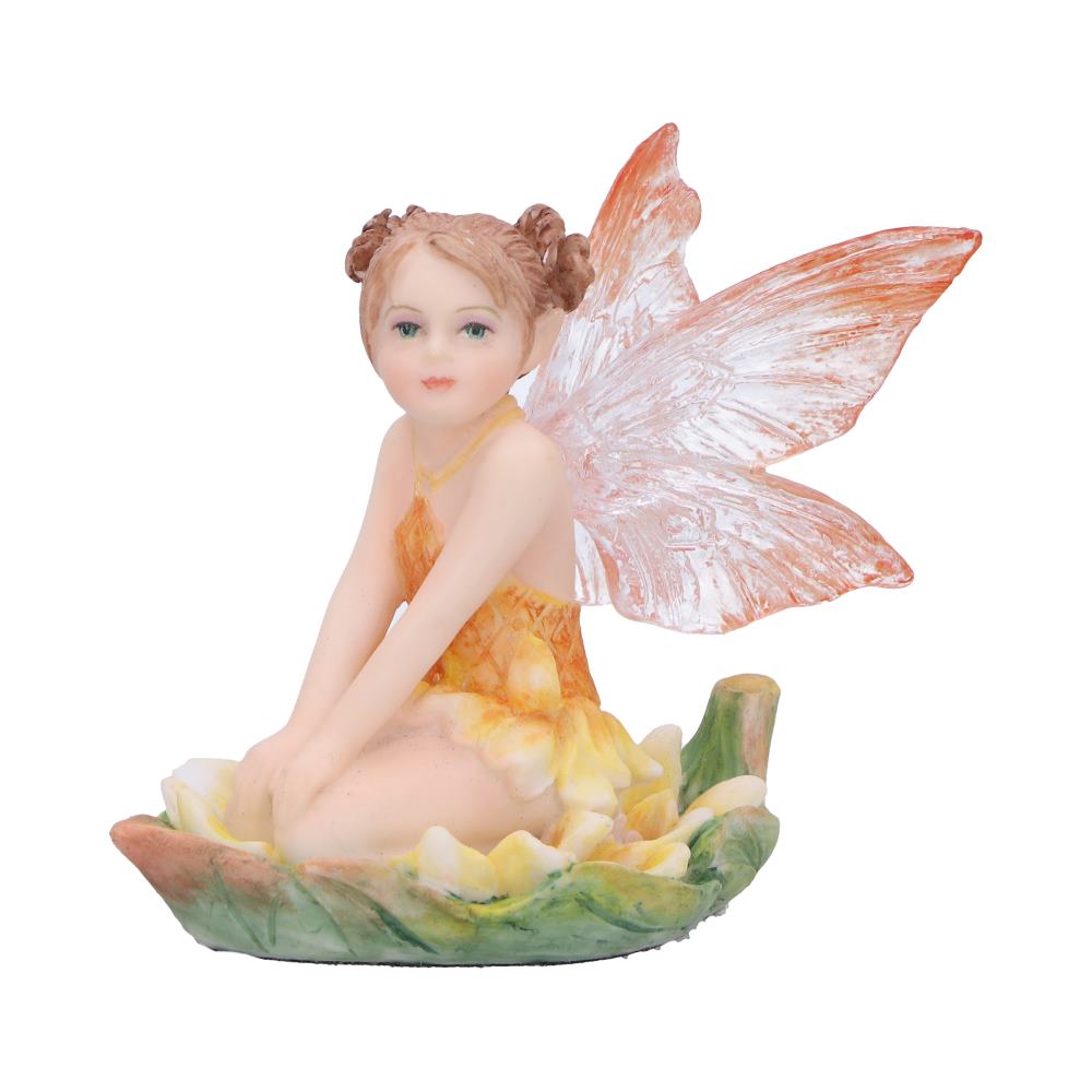 Charming fairy kneeling on a yellow-leaved lily pad.