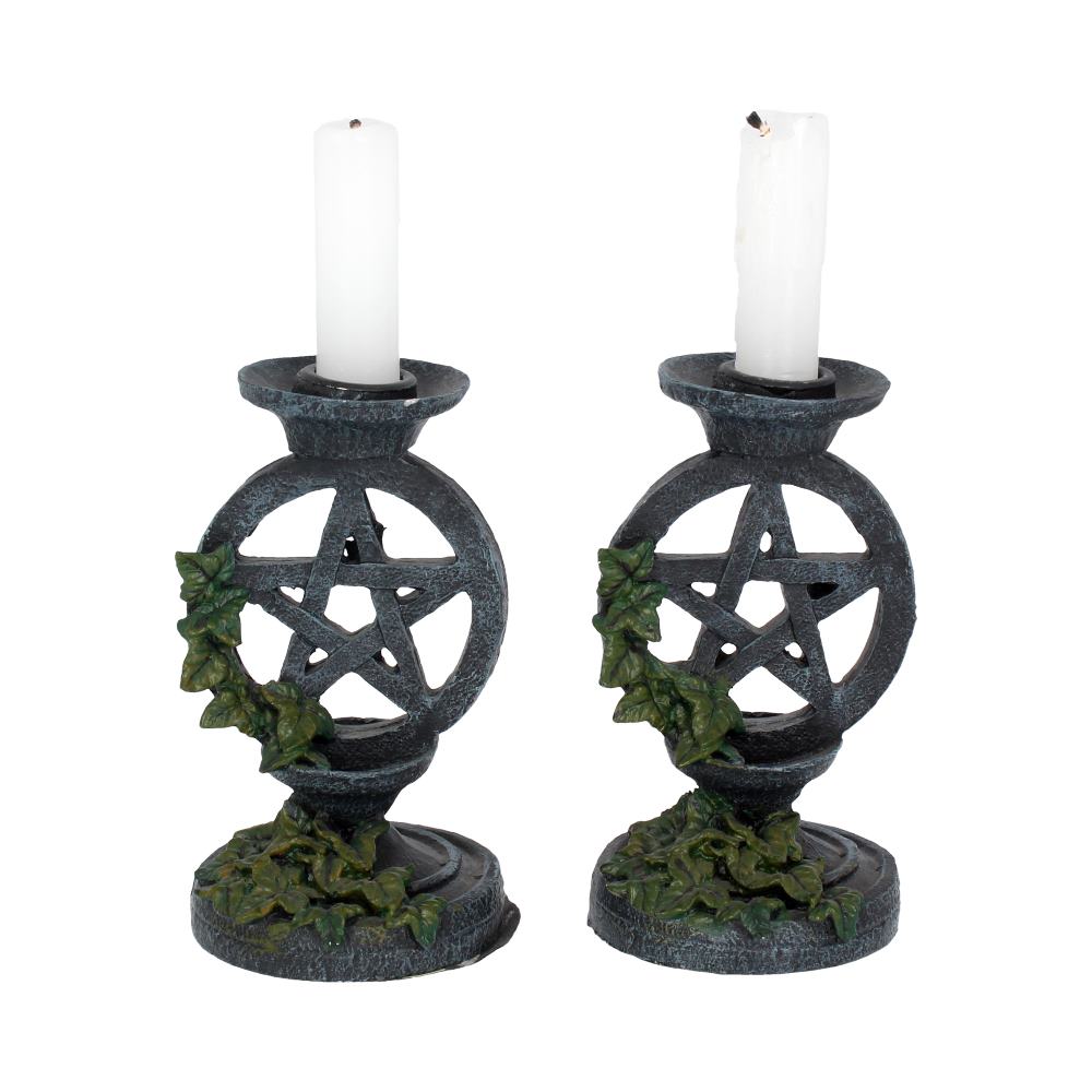 Gothic pair of pentagram candle holders.