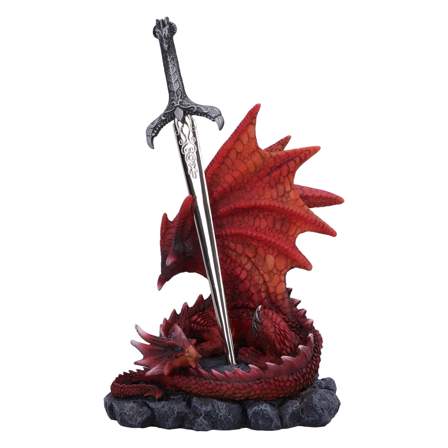 Red dragon and sword figurine