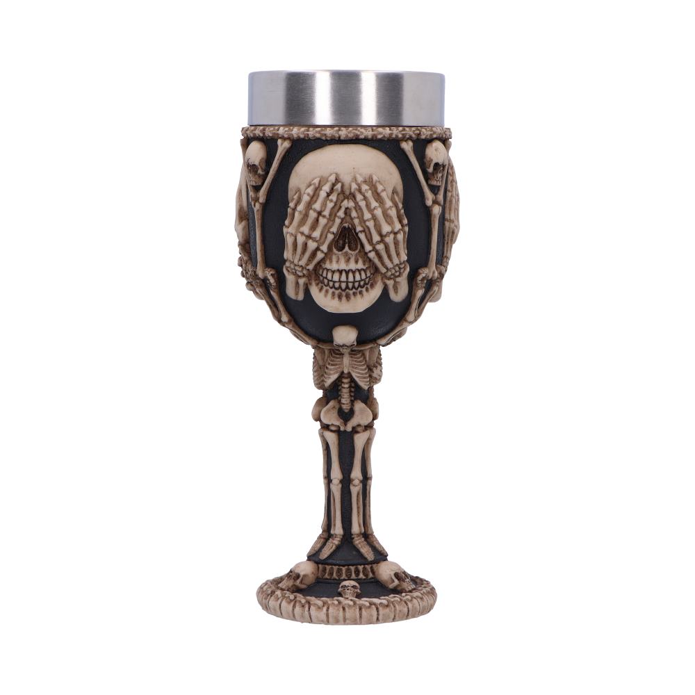 Goblet featuing three wise skeletons