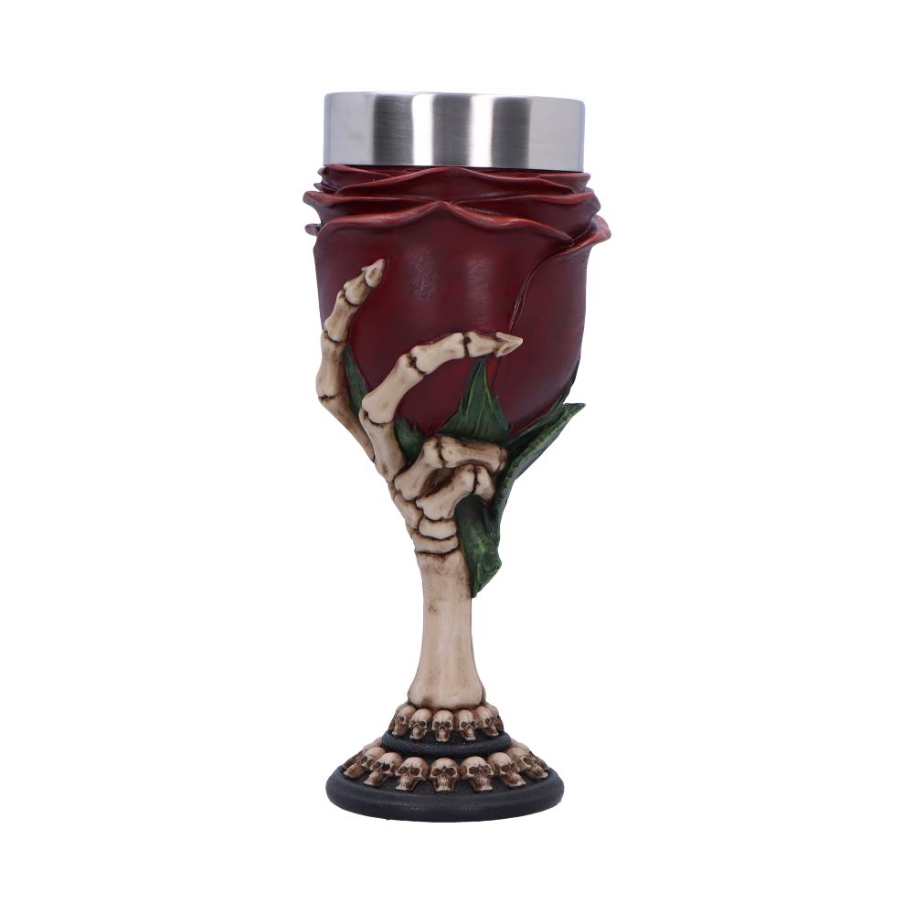 Skeletal hand with rose goblet