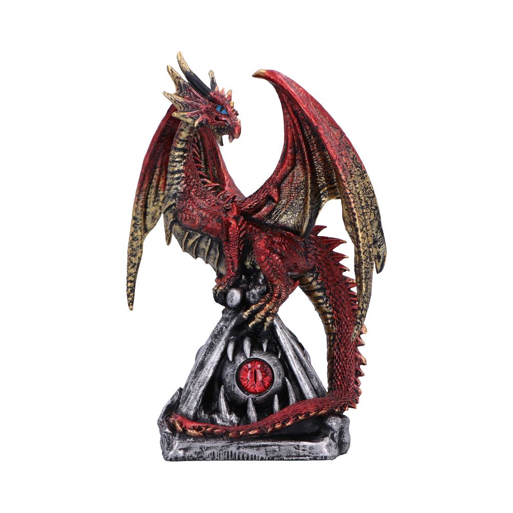 Red dragon on pyramid with glass eyes.