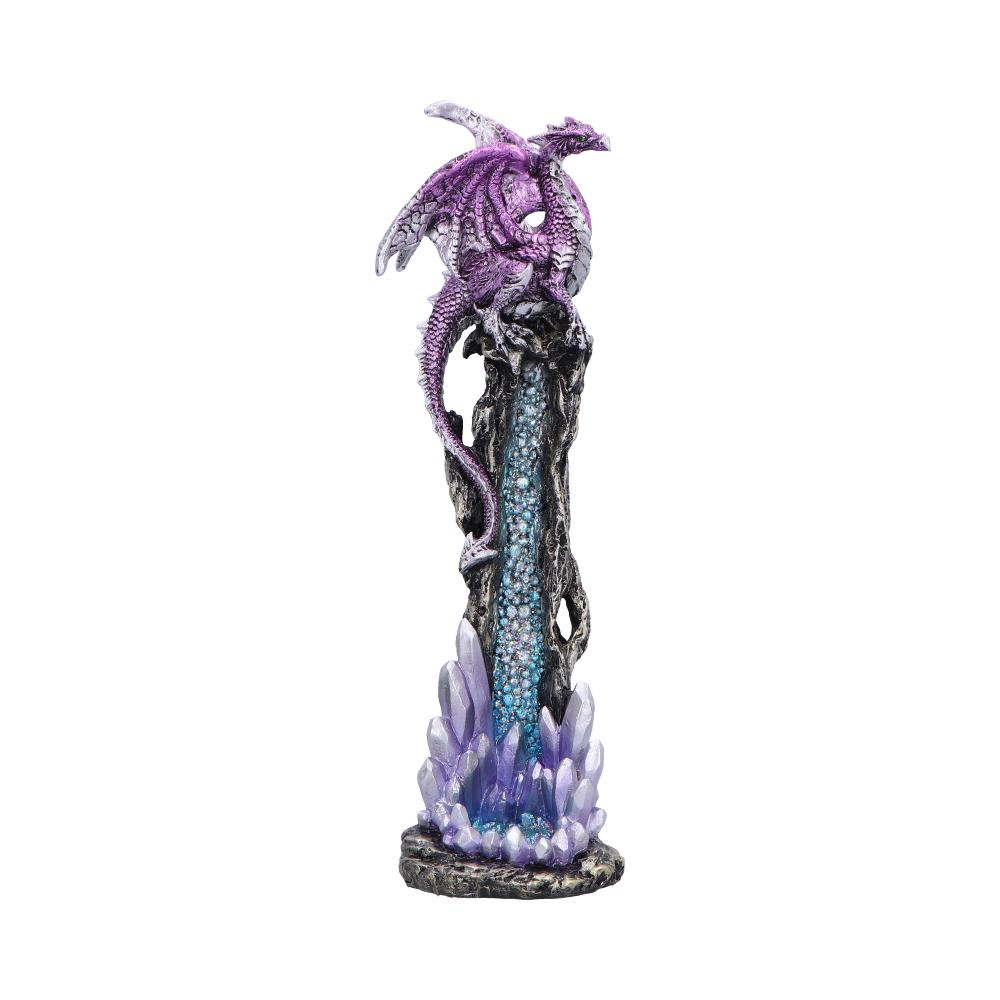 Intricately designed resin incense holder with crystal base and purple dragon