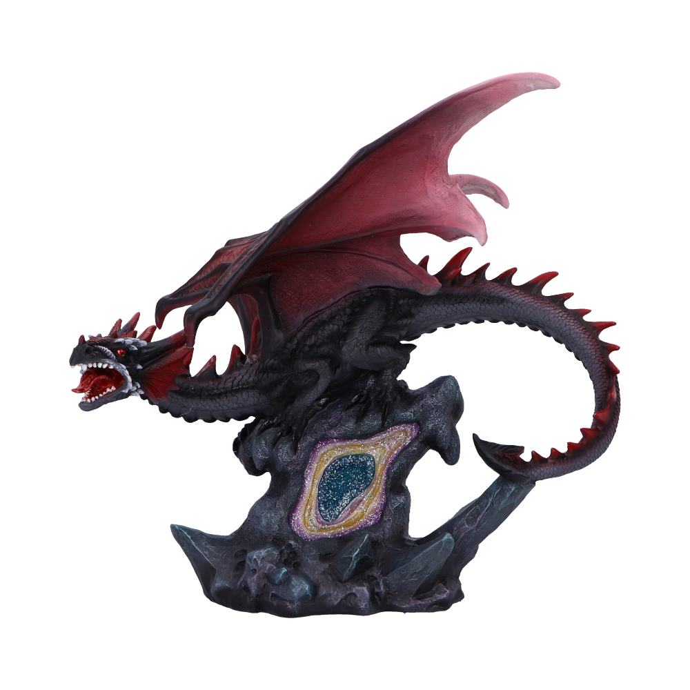 Commanding design Black dragon with red accents and a shimmering finish.