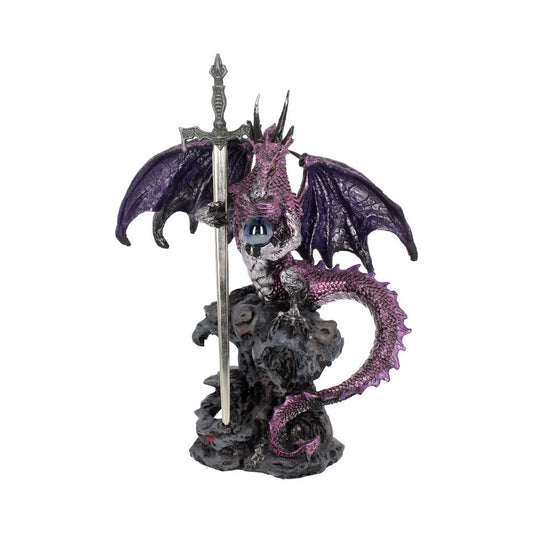 Vibrant Purple dragon, grasping a sword, to help you with your letter opening needs.