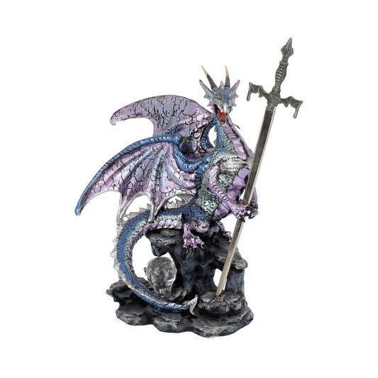 Vibrant Lilac dragon, grasping a sword, to help you with your letter opening needs.
