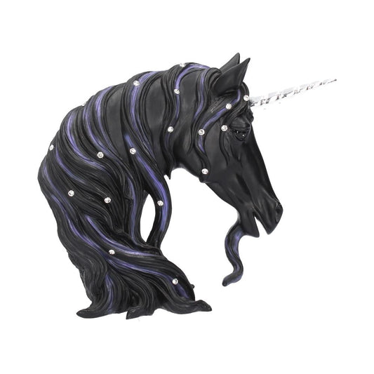 Black Unicorn laced with subtle purple strands of hair and crystal jewels.
