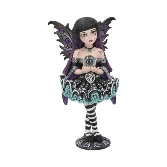 Mystique stands holding a small crystal ball in her gothic spirit board outfit.