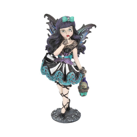 Adeline stands in her turquoise tutu, holding a basket filled with poison.