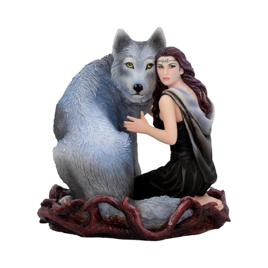 Woman and wolf fantasy figurine