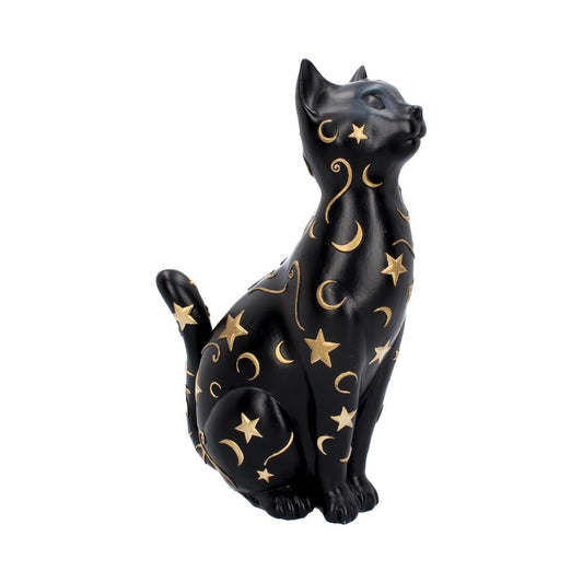 Black cat decorated with gold stars and moons