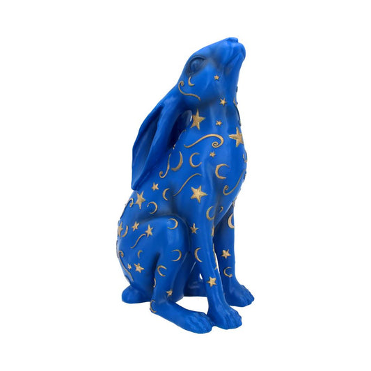 Blue Hare decorated with gold stars and moons