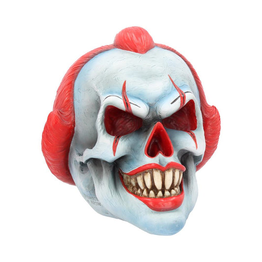 Terrifying clown skull ornament.