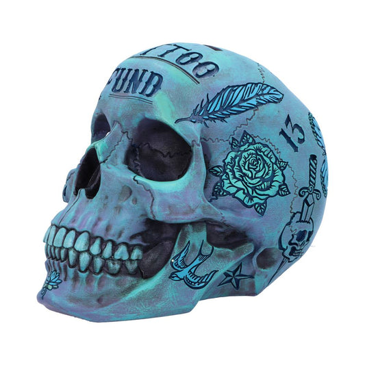Beautifully quirky Aqua Blue Tattoo Fund Skull.