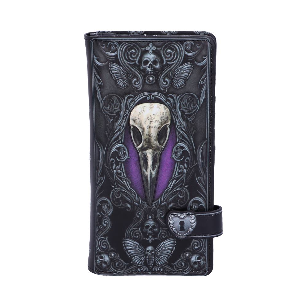 An intricate Raven skull is the focal point of this purse.