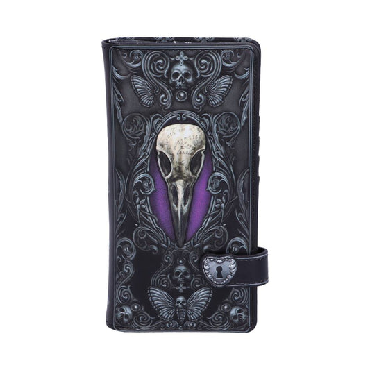 An intricate Raven skull is the focal point of this purse.
