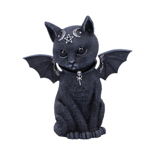 Scarily adorable winged cat figurine.