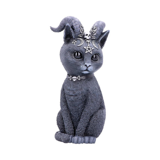 Scarily adorable horned cat figurine.