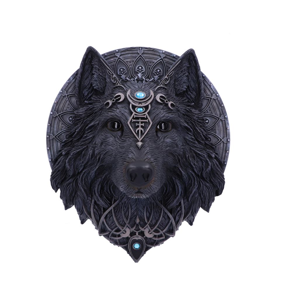 Jewelled Black Wolf wall hanging plaque.