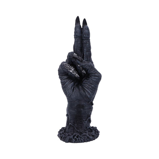 This aged Baphomet hand is emblazoned with eerie motifs.