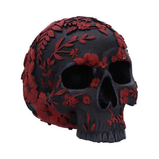 Elegant black and red poppy skull