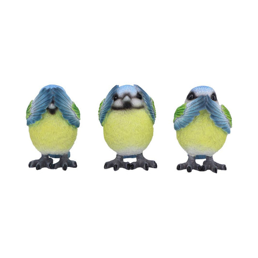 Vibrant set of three blue tit figurines