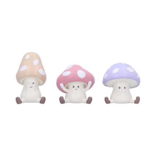 Adorable set of three personified toadstool figurines