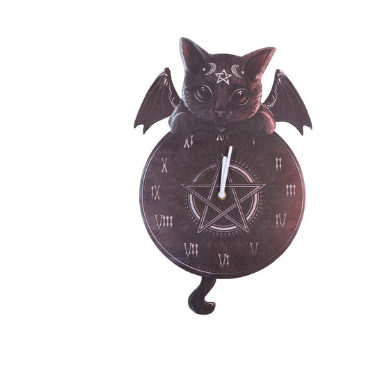 Wooden Clockwith a swinging tail featuring Malpuss from the Nemesis Now Cult Cuties brand