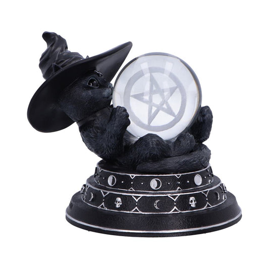 Cult Cuties Purrah the witch cat with a pentagram etched glass ball.