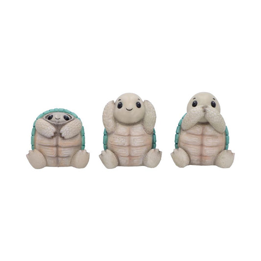 Set of three tortoise figurines in See No Evil, Hear No Evil, Speak No Evil poses