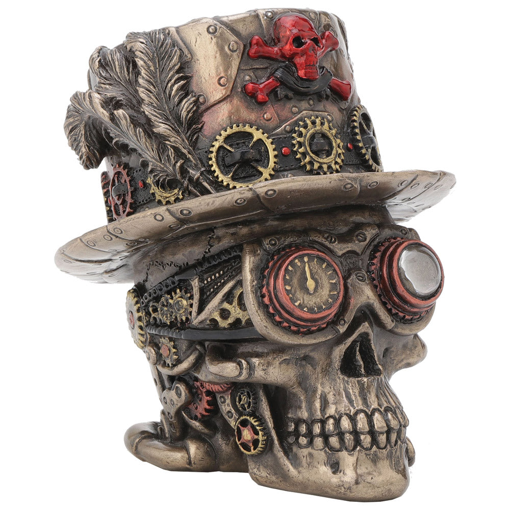 Steampunk Clockwork Baron Skull Figurine.