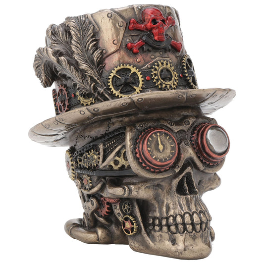 Steampunk Clockwork Baron Skull Figurine.