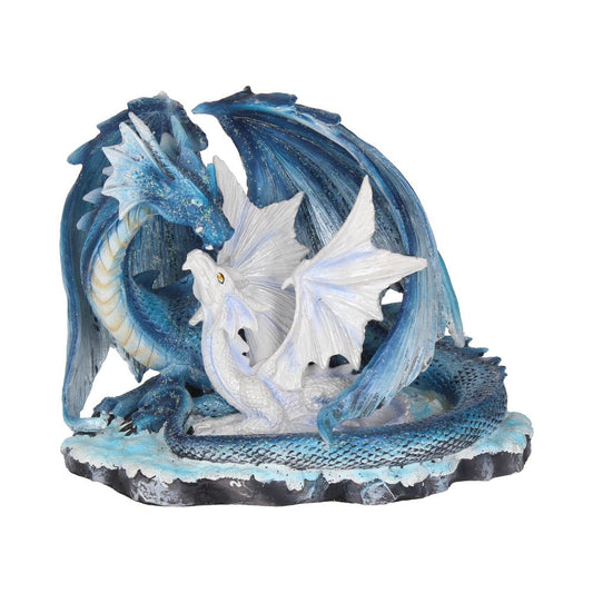 Nestled on the snow-covered ground, this Mother and baby Dragon rest.