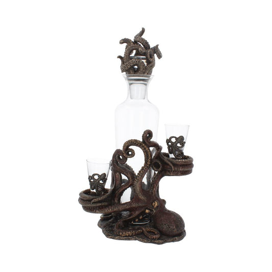 Raise a glass with this beautifully crafted bottle and shot glass holder.