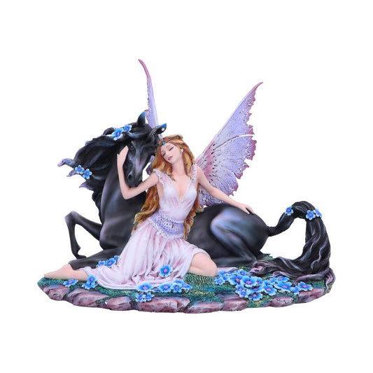 This magical beauty is resting with her unicorn guardian.