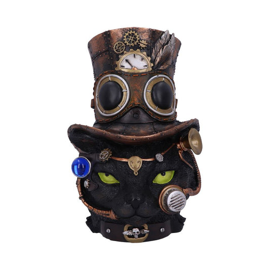 Steampunk Black Cat Head Figurine