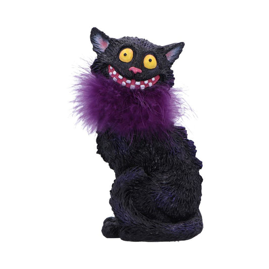Furgus Black Cat Figurine with Purple Feather Boa