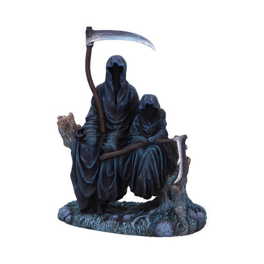 Reaper resting on a tree stump sitting with its child Reaper