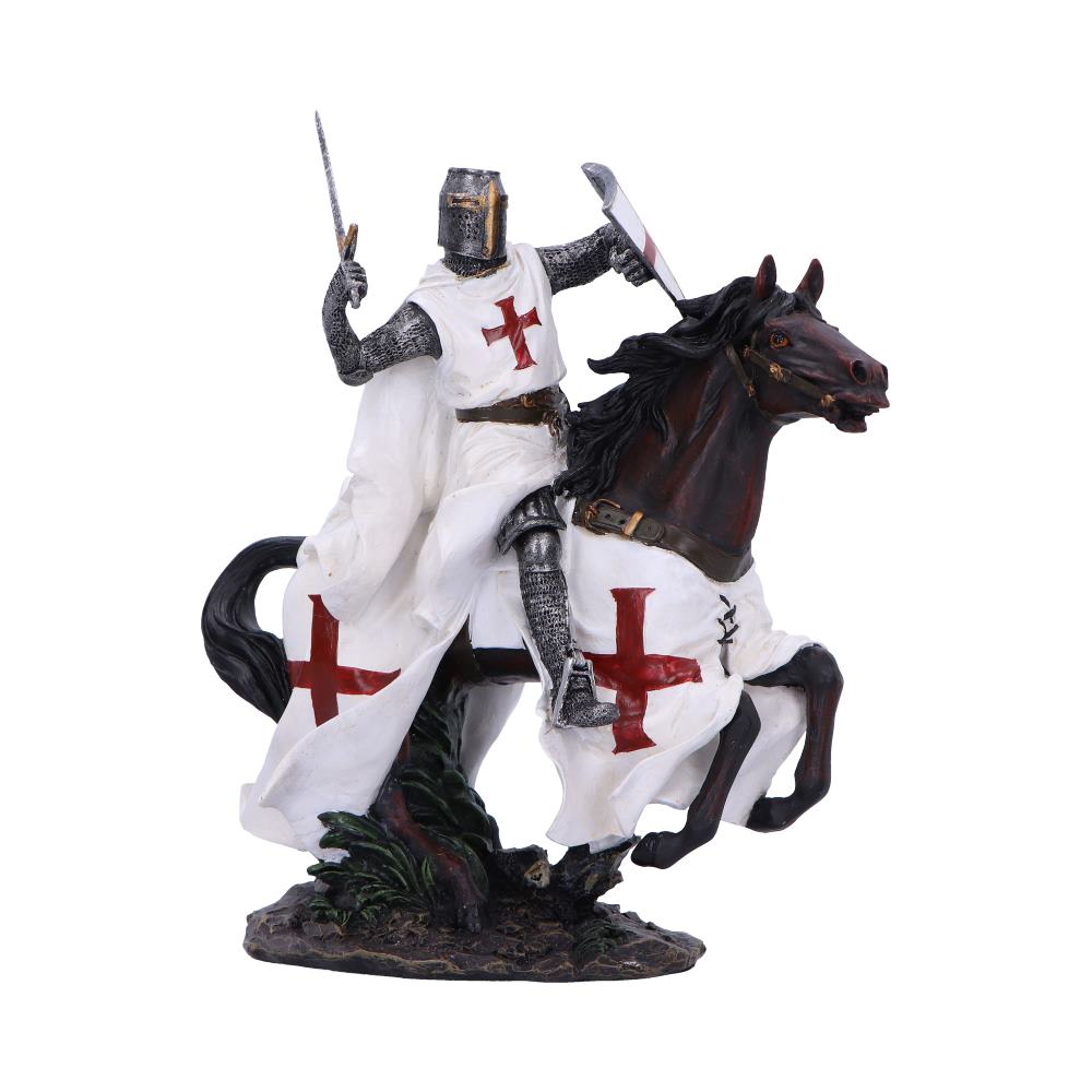 Historical resin figurine of a Templar Knight on horseback