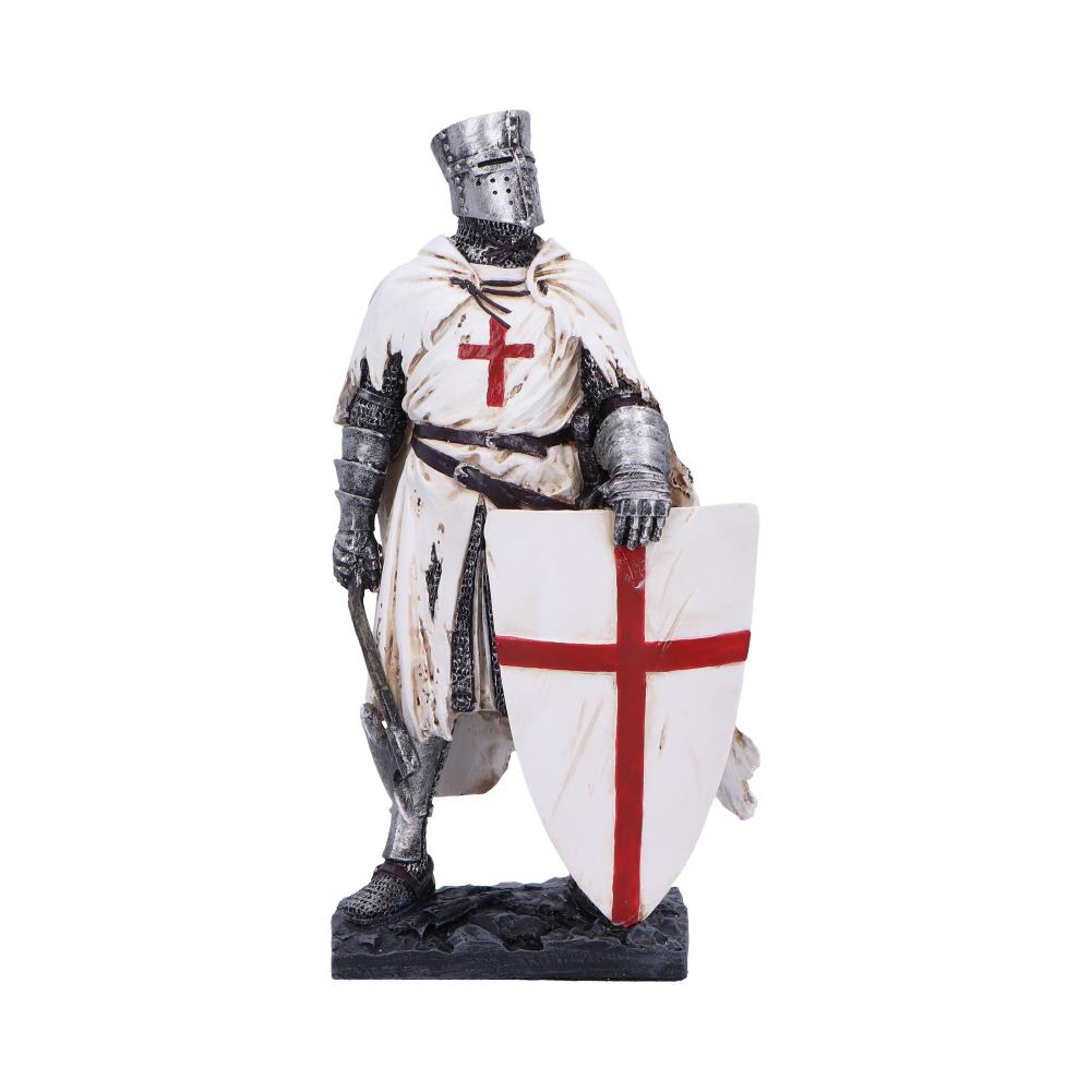 Ornamental figurine of a medieval knight standing holding a shield
