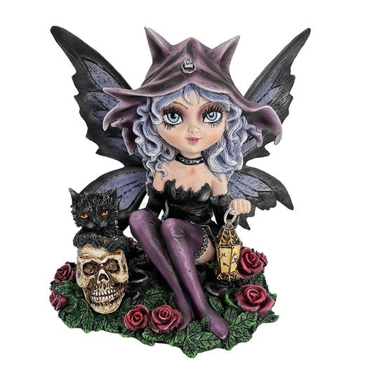 Gothic fairy with black wings and purple accents.