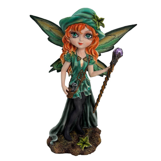 Retro kawaii style fairy with green wings and a nature-inspired outfit