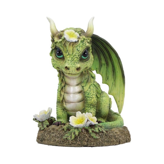 Combines mystical dragon features with soft, nature-inspired design elements.