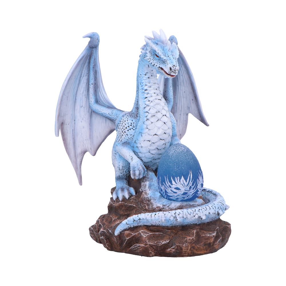 Intricately sculpted ice-blue dragon with luminous egg