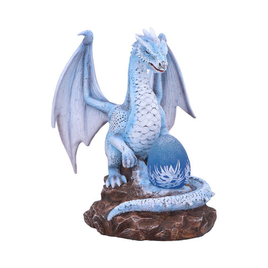 Intricately sculpted ice-blue dragon with luminous egg