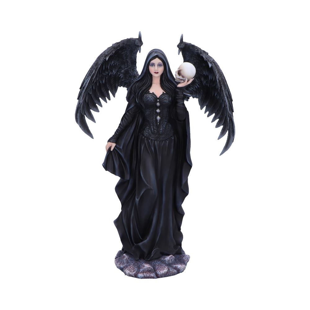 Gothic-inspired dark angel figurine with skull