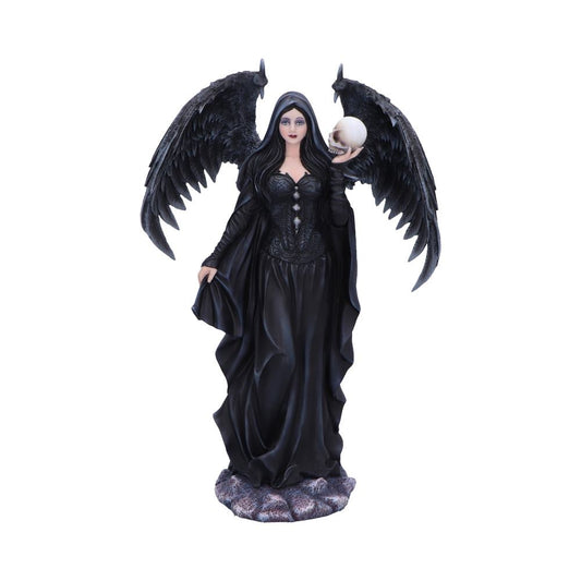 Gothic-inspired dark angel figurine with skull