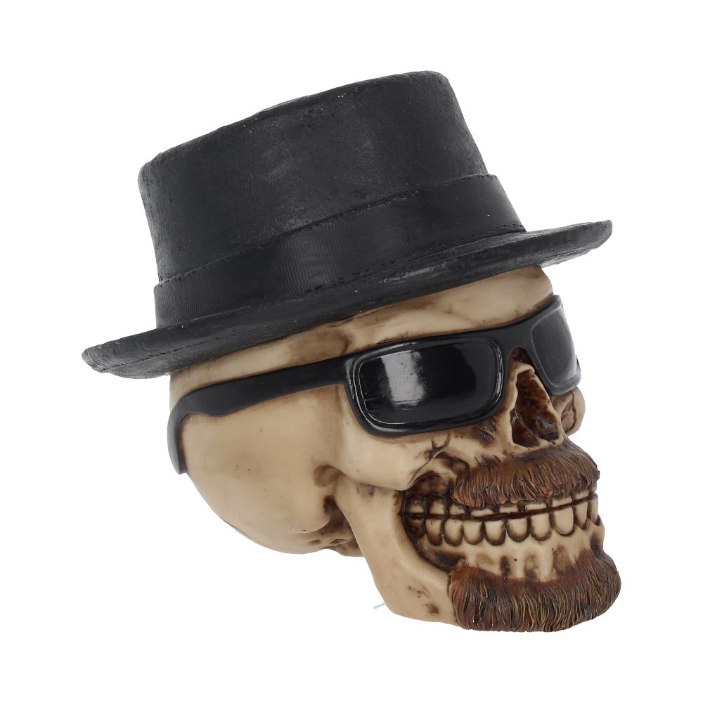 Beautifully crafted hat and shades skull.